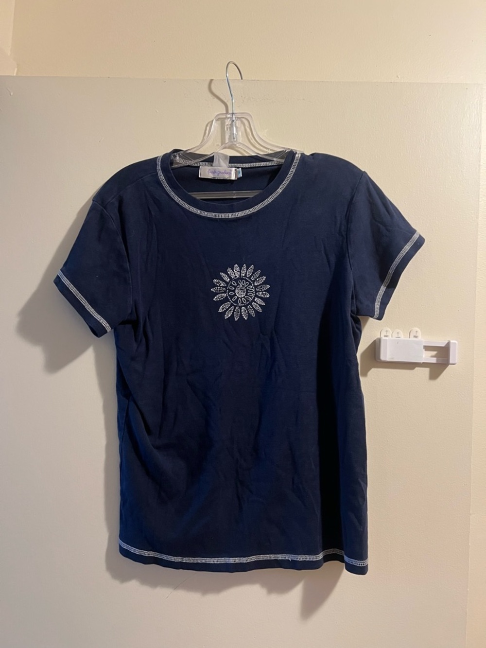 fresh produce Navy Blue Tee with White Sunburst Motif